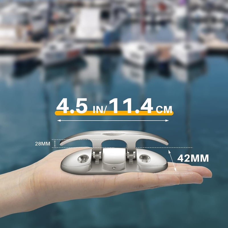 OBAKL Boat Folding Cleats, Marine Grade Stainless Steel 316 Boat Cleats Pack of 4, Installation Accessories Included - Image 2